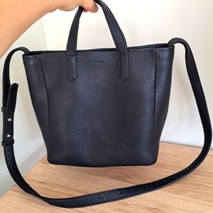 BAGGU Black Pebbled Leather Crossbody Satchel